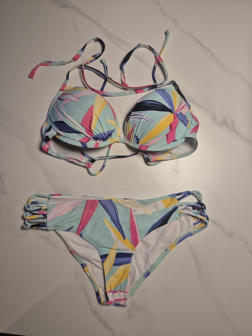 La Vie En Rose Pastel Multicolor Strappy Bikini - Light Blue Base